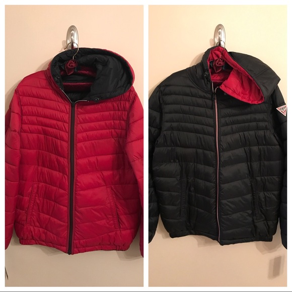 red guess bubble jacket